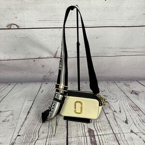Marc Jacobs Snapshot Camera Bag Cream Black Crossbody Gold Hardware